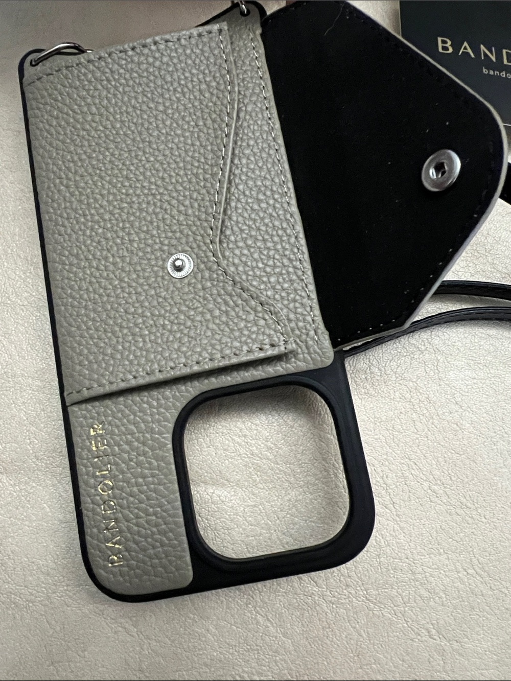 Bandolier Taupe Leather Card Pocket iPhone 13 Case